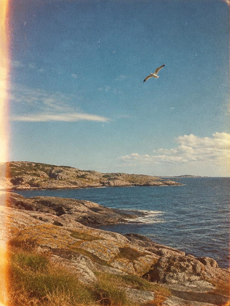 A rocky coastline under blue sky